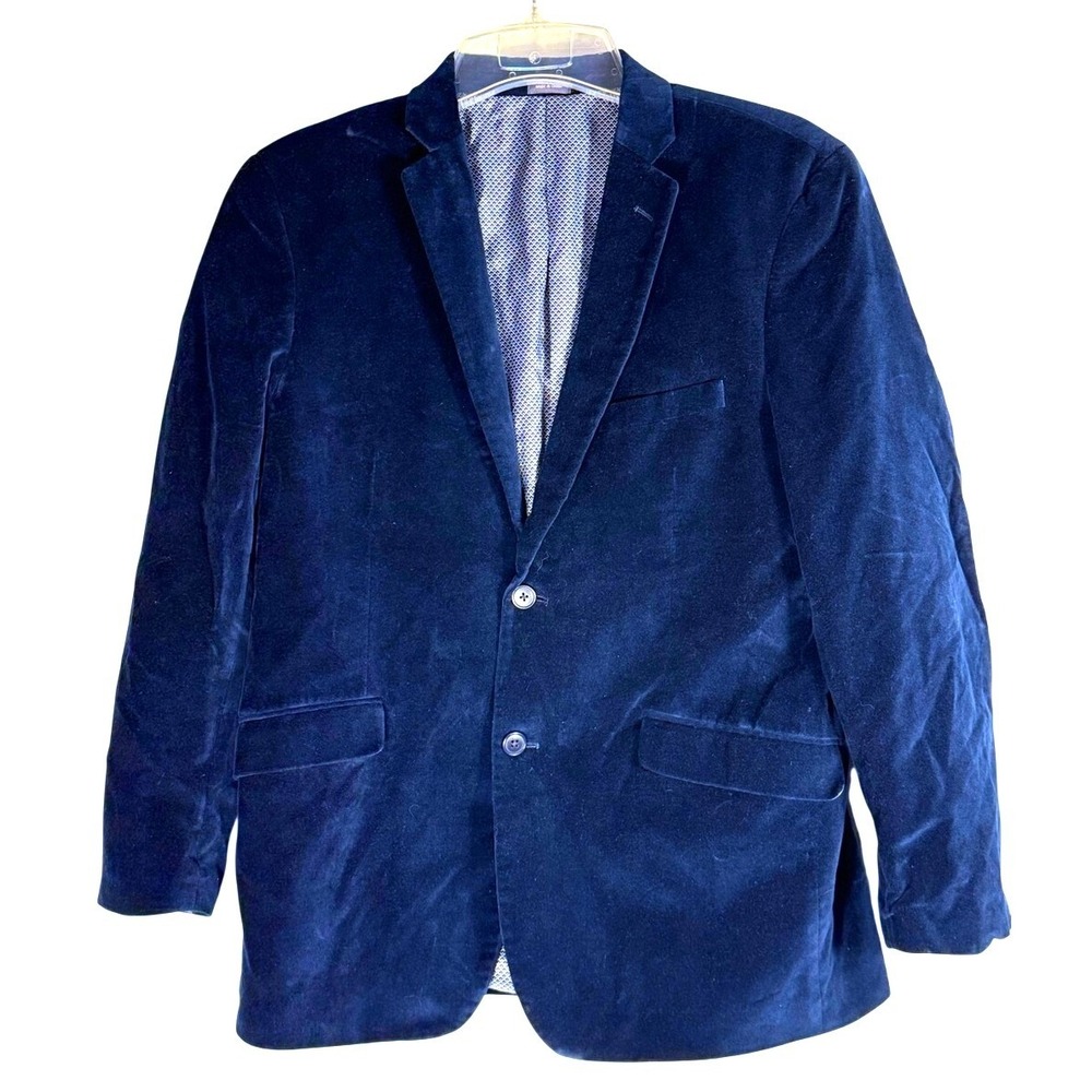 Madison Modern Fit Luxe Velvet 40R Men's Navy Blazer - Classic Two-Button Jacket